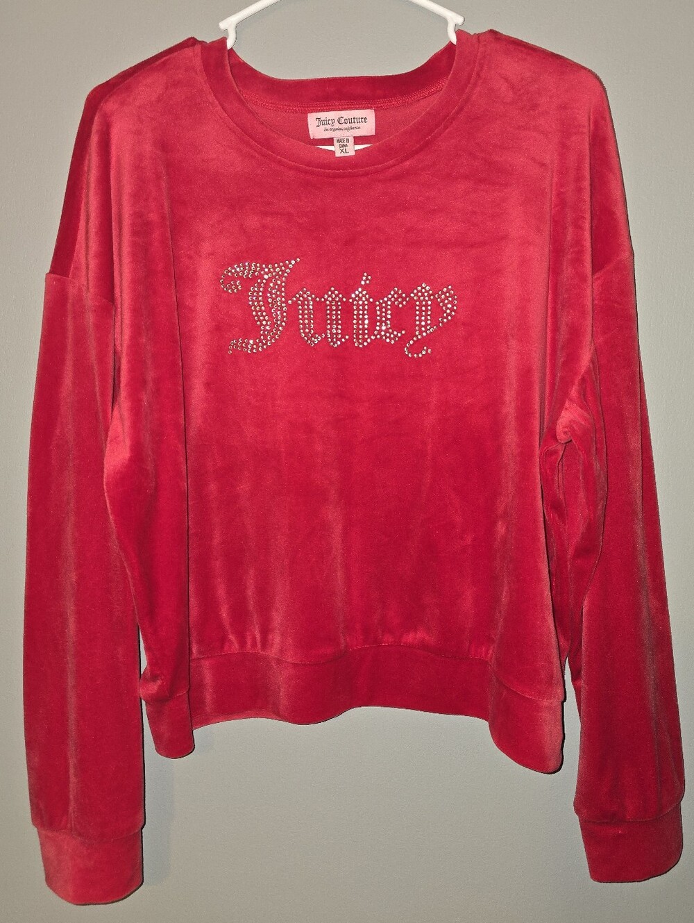 Juicy Couture Red Velour Rhinestone Logo Sweatshirt